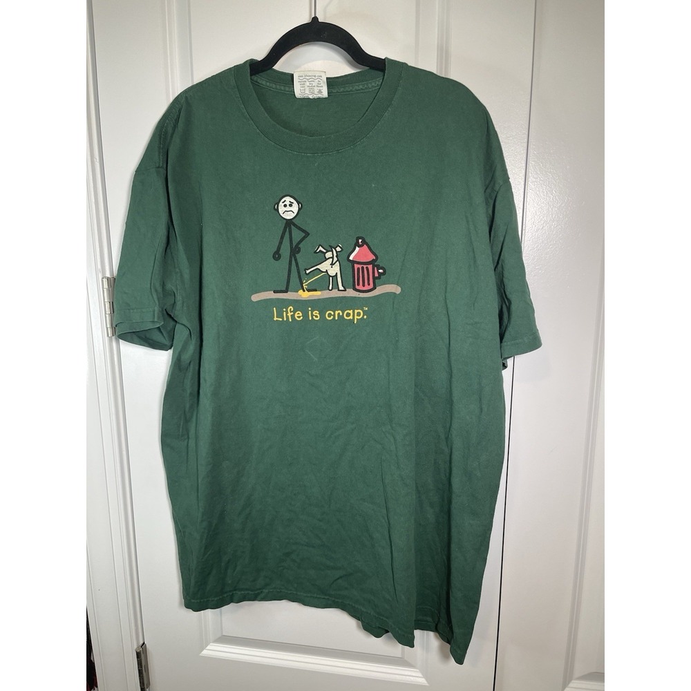 LIFE is CRAP Green Short Sleeve T-Shirt Size XL 100% Cotton made in Mexico
